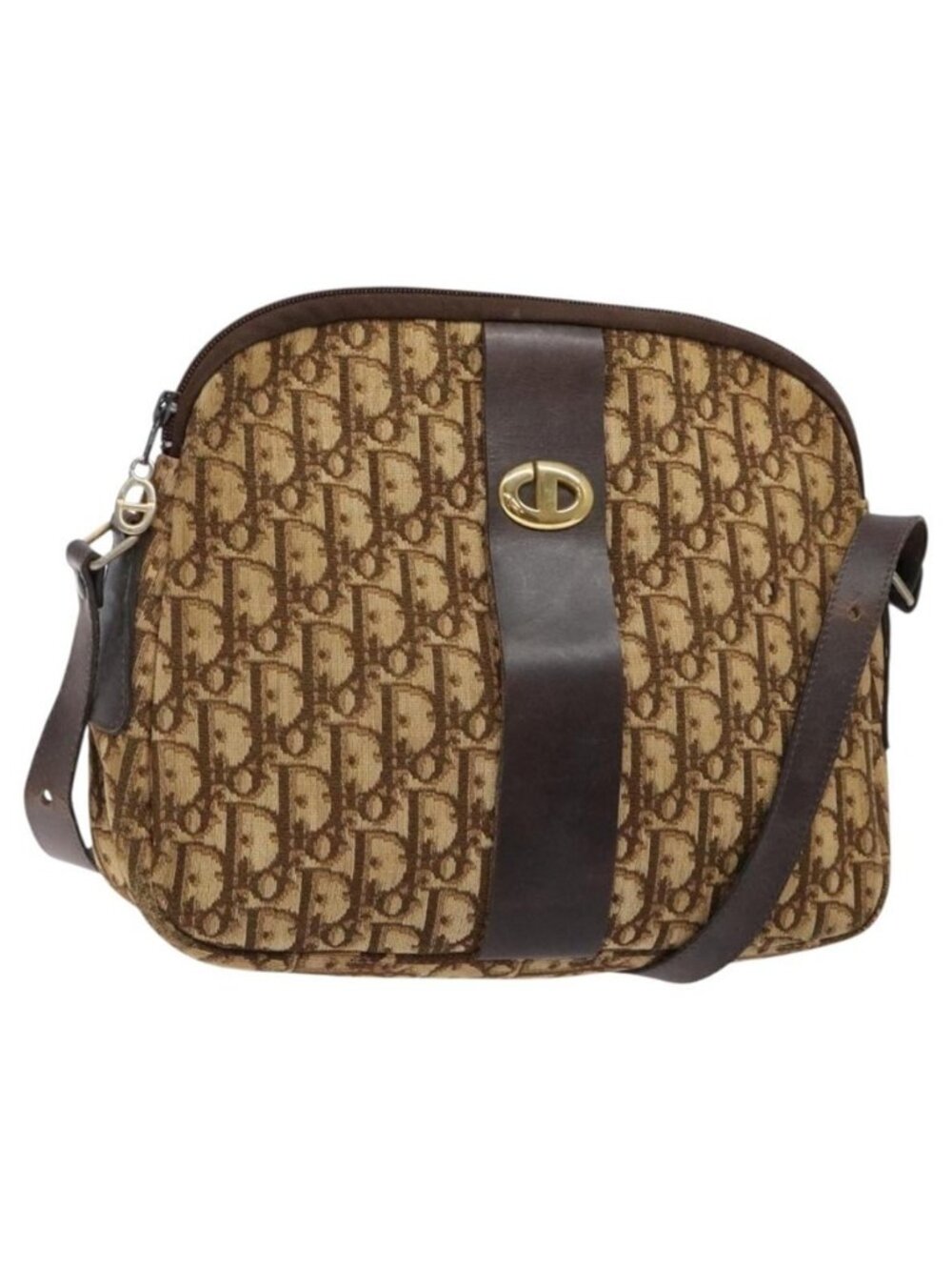 Authentic Christian Dior Trotter Canvas Shoulder Bag Brown Gold
